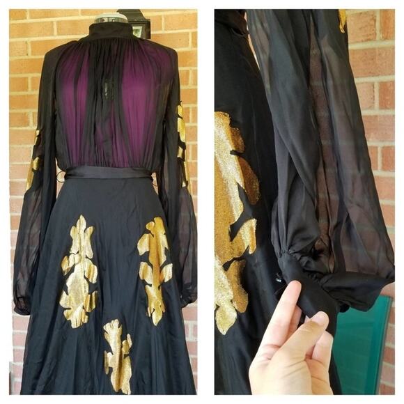 Djaba Diassamidze Mariana Gold Applique Gypsy Drss - Picture 8 of 9